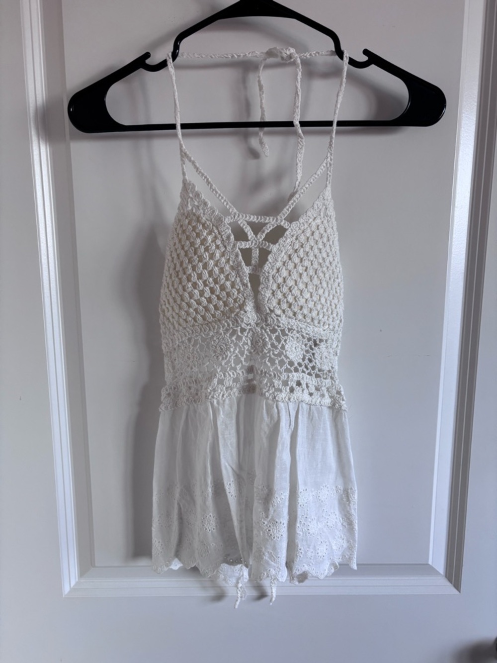 White Crochet Halter Beach Top CoverUp